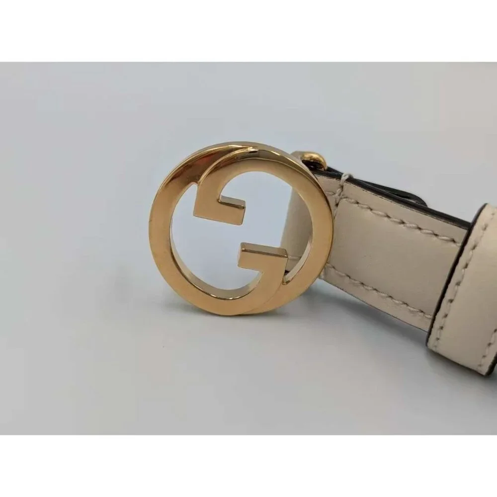 Gucci Women’s Blondie Ciny Interlocking Buckle Calfskin Belt Mystic White 100cm